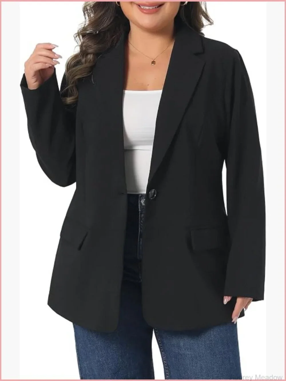 Plus Size Blazer with Notched Lapel and Pockets for Work